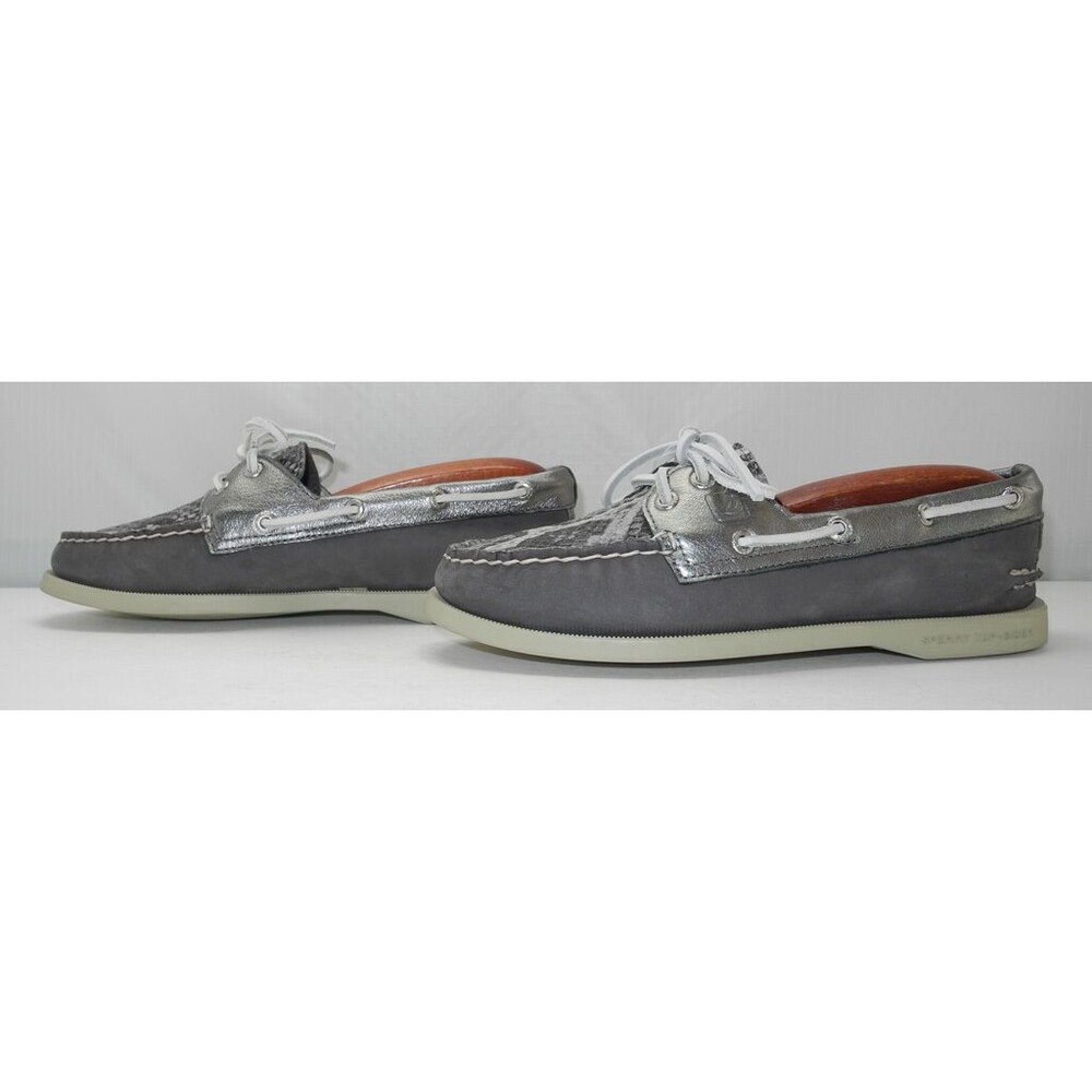 Sperry Top-Sider Boat Shoes 6 Grey Metallic Silver Embossed Snakeskin Leather - Picture 4 of 8